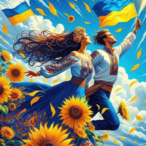 Алмазна мозаїка "Під прапором України", 20*20см, на рамці, в кор. 21*21*2,5см, ТМ Dreamtoys арт: S10296