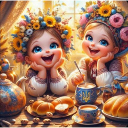 Алмазна мозаїка "Щасливі українські дічатка", 20*20см, на рамці, в кор. 21*21*2,5см, ТМ Dreamtoys арт: S10307