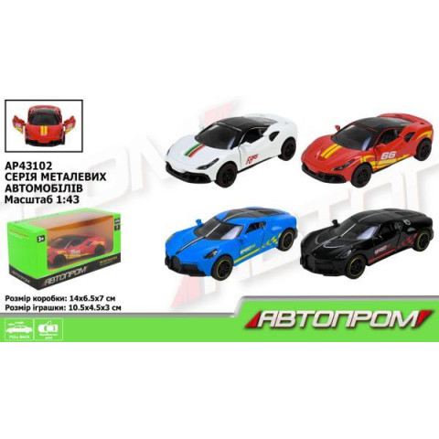 Машина мет. АВТОПРОМ 1:43, 4 цвета откр.двери, в кор. 14*7*6,5см 