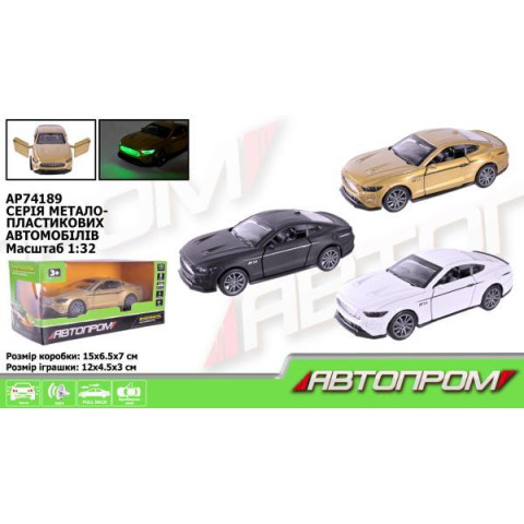 Машина мет. АВТОПРОМ 1:32, 3 цвета, откр.дверь, бат., свет., звук, в кор. 15*6,5*7см 
