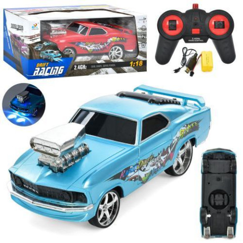 Машина 23см, р/у, 2,4G, аккумулятор, USB зарядка, 1:18, свет, звук, 2 цвета, в кор. 32*15*14см 