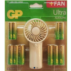 Набір: батарейки GP Ultra Alkaline AA -12шт + AAA -12шт+ вентилятор, планш. 16*15*2см арт: 233982