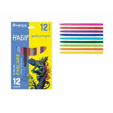Набор файнлинеров SLIMLINE FINELINER 12шт, в кор.19*12*1см, ТМ HIPER