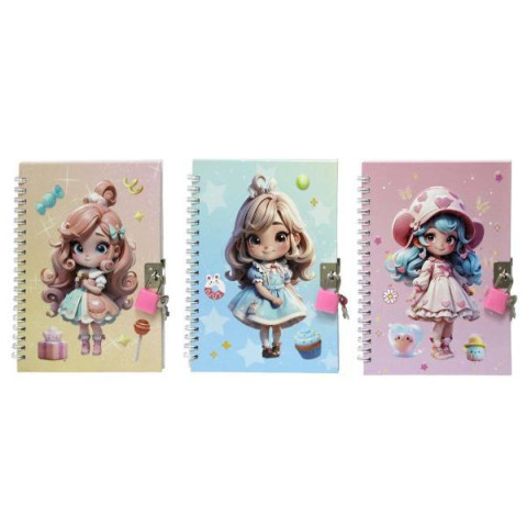 Блокнот 13*18см на замке, спираль, обложка картон с 3D эффектом, 80л. 70гр. Девочка