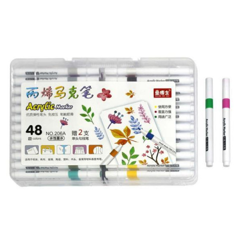 Набор акриловых маркеров 48шт + 2 линера в пластиковом футляре, в кор. 29*20*3см