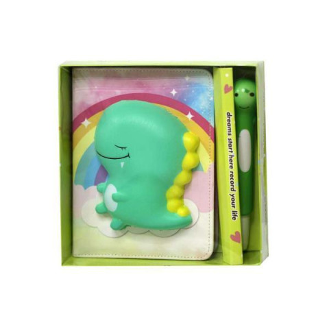 Набор: Блокнот со сквишем 13*18см, 100 цветных листов + ручка сквиш Динозавр, в кор. 18*18*5см