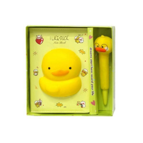 Набор: Блокнот со сквишем 13*18см, 100 цветных листов + ручка сквиш Утенок, в кор. 18*18*5см