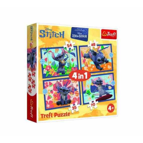 Пазлы 4in1 (35, 48, 54, 70) Disney Stitch The Movie Отпуск на Гавайях, в кор. 28*28*6см, ТМ Trefl, Польша