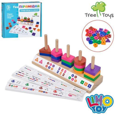 Деревянная игрушка LIMO TOY Пирамидка Составь фигуры по схеме, обучающая