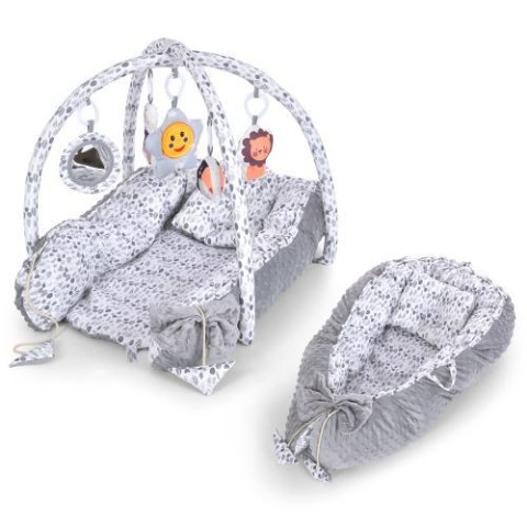 Коврик- кокон для младенца, 5 подвесных игрушек, подушечка, 2 дуги, серый 