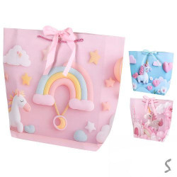 Пакет новогодний бумажный S "Unicorn" 18*23*10см, ЦЕНА ЗА УП. 12ШТ 
