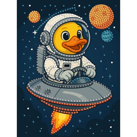 Алмазна мозаїка (вибірково) "Качка в космосі" 15*20см, термопакет, ТМ Ідейка, Україна арт: AMV1202