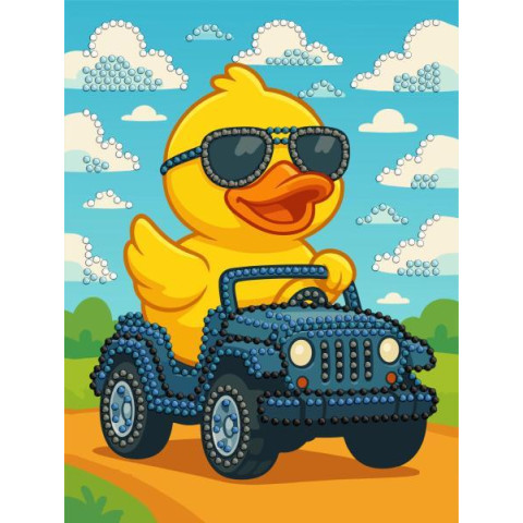 Алмазна мозаїка (вибірково) "Качка на машині" 15*20см, термопакет, ТМ Ідейка, Україна арт: AMV1207