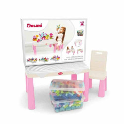 Набор "Играем и учимся" (в наборе стол, стул, конструктор Набор для девочек 404 деталей в контейнере для хранения), в кор. 85*60*22см, ТМ Долони, Украина
