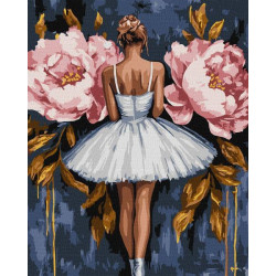 Картина по номерам "Балерина с розовыми пионами с красками металлик extra" 40x50см, термопакет, ТМ Идейка, Украина