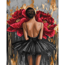 Картина по номерам "Балерина с красными пионами с красками металлик" 40x50см, термопакет, ТМ Идейка, Украина