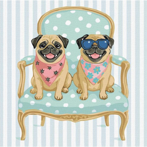 Картина за номерами "Мопси" 40x40см, термопакет, ТМ Ідейка, Україна арт: KHO6782