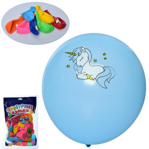Надувные шарики 12 дюймов, принт единорог, микс цветов, 50шт, пак. 19*29*2см 