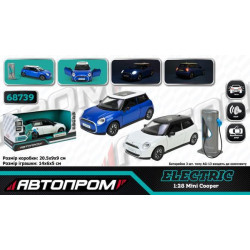 Машина мет. АВТОПРОМ 2 цвета 1:36 MINI COOPER, бат., свет, звук, откр.дверь, капот, багаж., в кор. 20*9*9см