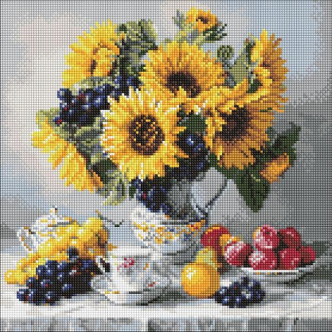 Алмазна мозаїка "Соняшники з виноградом" 40х40см, термопакет, ТМ Ідейка, Україна арт: AMO8338