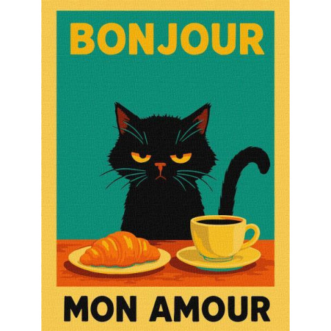 Картина за номерами "Постер. Ранок з котиком" 30x40см, термопакет, ТМ Ідейка, Україна арт: KHO6787