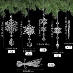 Прикраси різдв&#039;яні 30шт Підвіски-сніжинки та кристали для зимового декору, пак. 20*12 арт: 572013