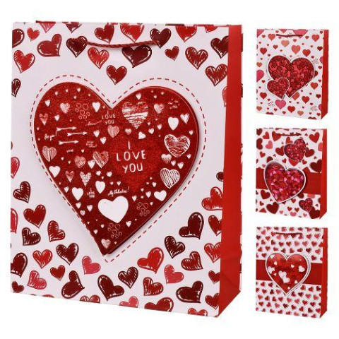 Пакет подарунковий паперовий M "Love You 3D" 26*32*10см ЦІНА ЗА УП. 12ШТ  арт: R98493-M