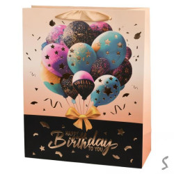 Пакет подарунковий паперовий M Happy Birthday 26*32*10см, ЦІНА ЗА УП. 12ШТ арт: R98083-M