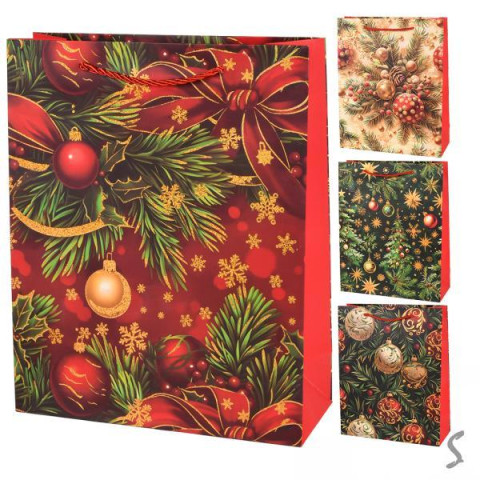 Пакет новогодний бумажный S New Year's toys 18*23*8см, ЦЕНА ЗА УП. 12ШТ