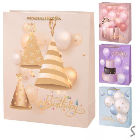 Пакет подарочный бумажный M Happy birthday 26*32*10см, ЦЕНА ЗА УП. 12ШТ