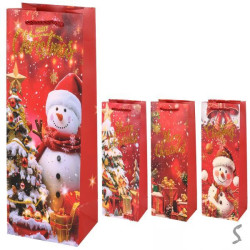 Пакет новогодний бумажный под бутылку Merry Christmas 12*9*35см, ЦЕНА ЗА УП. 12ШТ