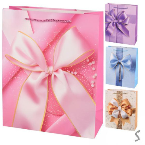 Пакет подарунковий паперовий M Bow 26*32*10см, ЦІНА ЗА УП. 12ШТ арт: R34726-M