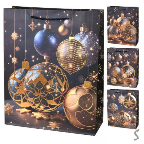 Пакет новогодний бумажный L New Year's toys 31*42*12см, ЦЕНА ЗА УП. 12ШТ