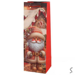 Пакет новогодний под бутылку Santa 12*10*35см, ЦЕНА ЗА УП. 12ШТ