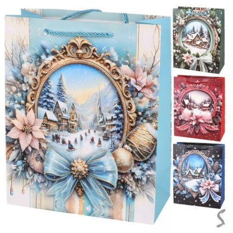 Пакет новогодний бумажный L New Year's holidays 31*41*12см, ЦЕНА ЗА УП. 12ШТ