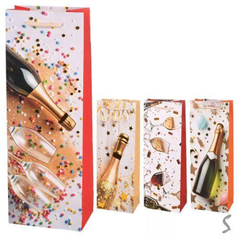 Пакет подарунковий паперовий під пляшку Party 13*8.5*36см, ЦІНА ЗА УП. 12ШТ арт: R34514
