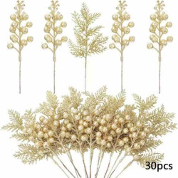 Гілки сосни та гілки з ягодами золото 30шт, пак. 35*20см арт: TNEW12