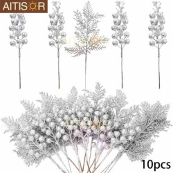 Гілки сосни та гілки з ягодами срібло 30шт, пак. 35*20см арт: TNEW35