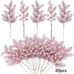 Гілки сосни та гілки з ягодами рожевий 30шт, пак. 35*20см арт: TNEW36