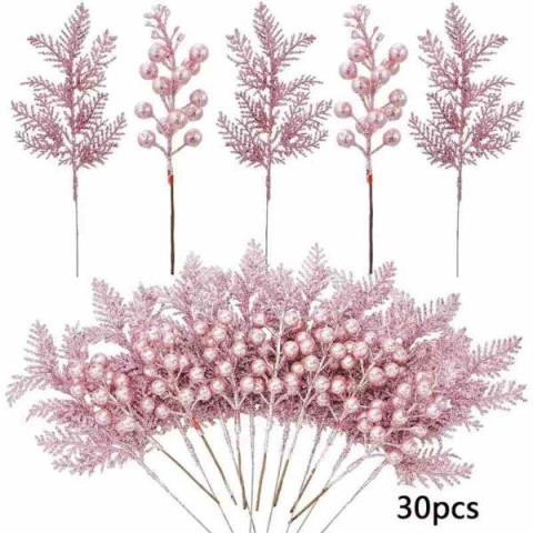 Гілки сосни та гілки з ягодами рожевий 30шт, пак. 35*20см арт: TNEW36