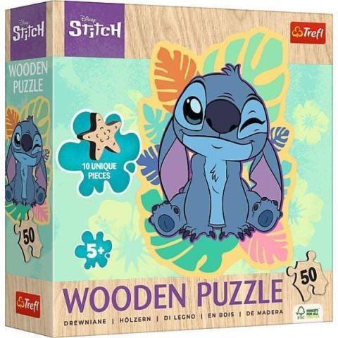 Пазлы 50эл. Wooden LiloStitch Счастливый Стич, в кор. 20*20*6см, ТМ Trefl, Польша