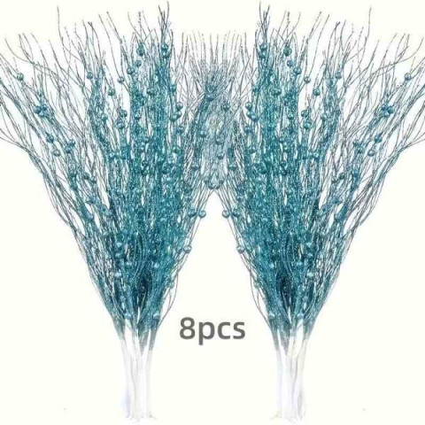 Ветви с ягодами Рождественские светло голубые 8шт., 43см, пак. 44*13см