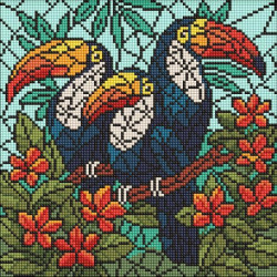 Алмазная мозаика "Витраж. Трио туканов" 30х30см, термопакет, ТМ Идейка, Украина