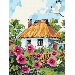 Картина по номерам "Мальвы у дома" 30x40см, термопакет, ТМ Идейка, Украина
