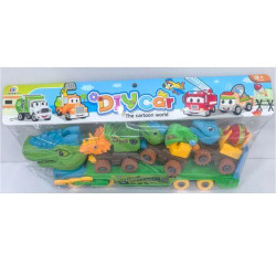 Конструктор на шурупах, трейлер-динозавр 42см, машина-динозавр 3шт, отвертка, пак. 50*22*9см 