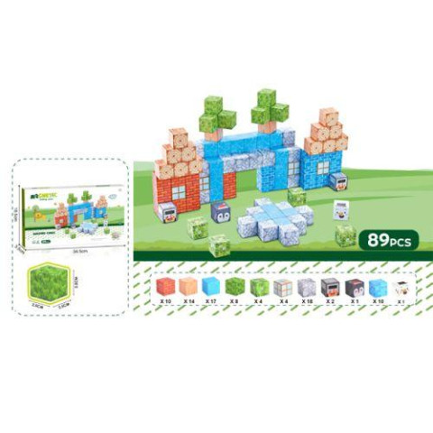 Конструктор магнитный, блоки 2,5см, 89дет, в кор. 35*18,5*3,5см 