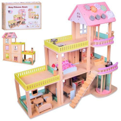 Деревянная игрушка Домик 3 этажа, мебель, крыша 