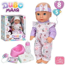 Пупс 30см, пьет-писает, сенсорный, звук, подгузник, горшок, бутылочка, соска, 2 вида, на бат. в кор. 26,5*29*14,5см 
