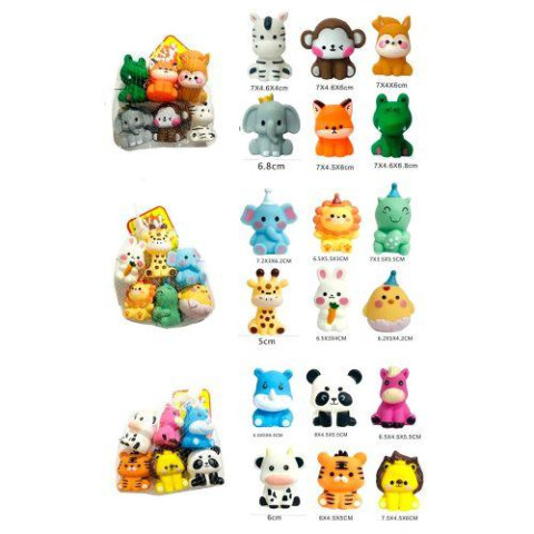 Іграшка для купання набір 6шт, тварини, від 6см, пискавка, 3 види, в сітці, 10*14*9см   арт: 508-368-67-381