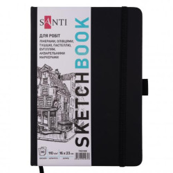 Скетчбук SANTI для графики, 16х23см, 80 л., твердый переплет PU, 110г/м2, черный